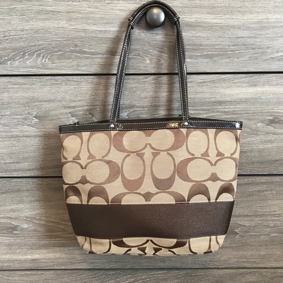 Brown Coach Monogram Tote with Wristlet - Picture 2 of 5